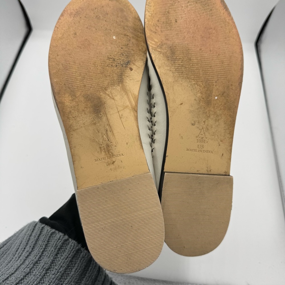 Anthropologie Anthro Pilcro Huarache Woven Leather Loafers White Black Size 10 - Picture 2 of 6